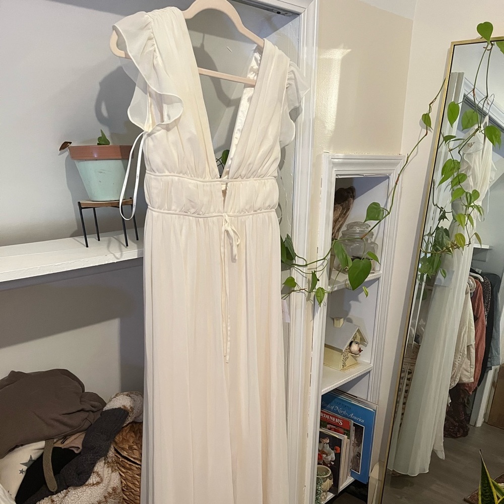 Lulus I’m All Yours Cream Ruffled Maxi Dress
